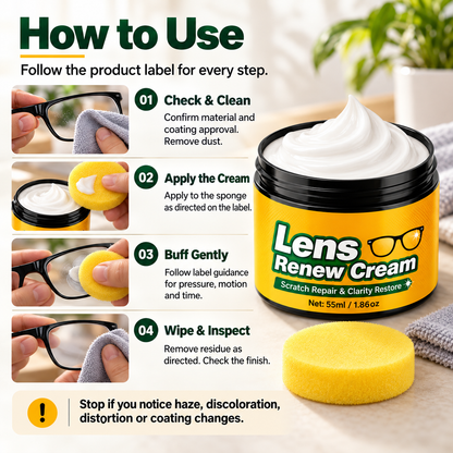 Lens Scratch Repair Cream Set with Sponge for Glasses Goggles Face Shields and Helmet Visors