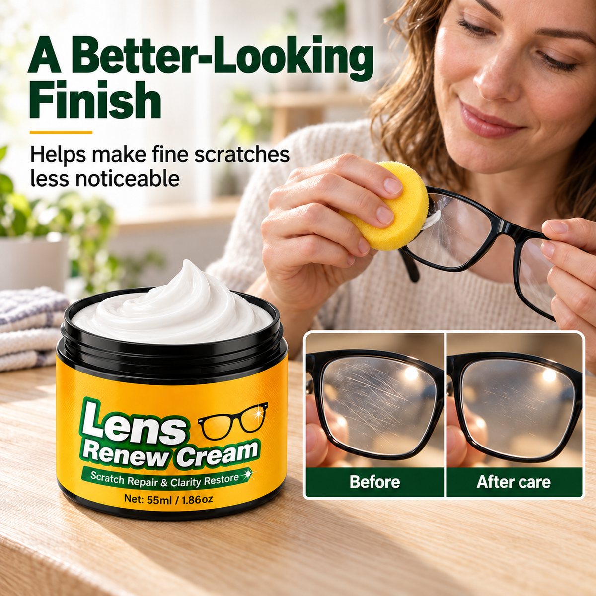 Lens Scratch Repair Cream Set with Sponge for Glasses Goggles Face Shields and Helmet Visors