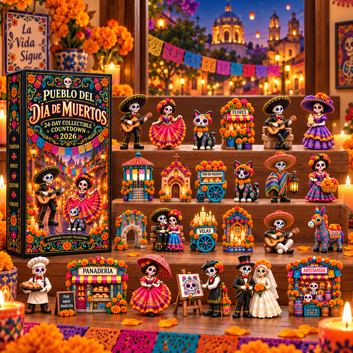 💖Pueblo del Día de Muertos 2026 Countdown Calendar with 24 Unique Miniatures