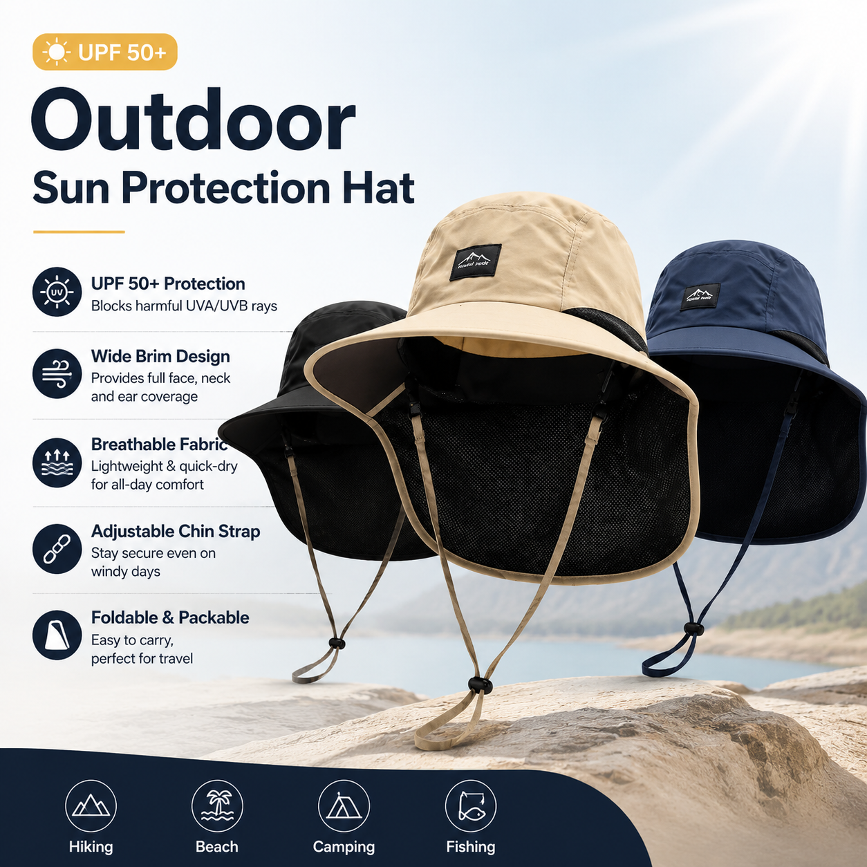 Outdoor Sun Protection Hat with Wide Brim and Neck Flap