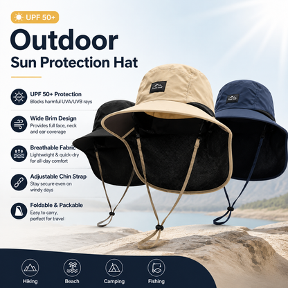 Outdoor Sun Protection Hat with Wide Brim and Neck Flap