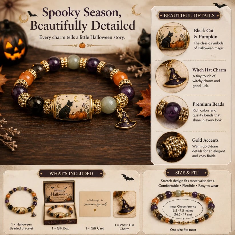 🔥LAST DAY 50% OFF👻Limited Edition 2026 Halloween Black Cat Pumpkin Beaded Bracelet Gift Set🎁