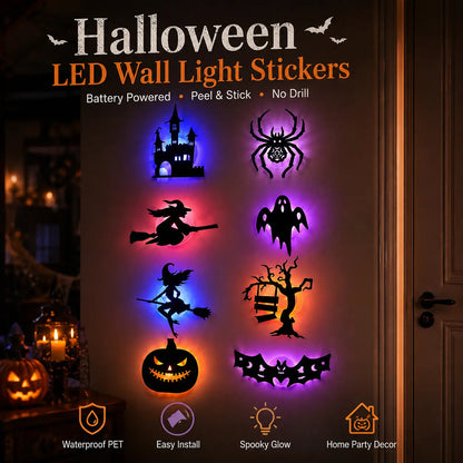 Halloween LED Silhouette Wall Light Stickers, Battery Powered Peel & Stick Decor Lights🦇