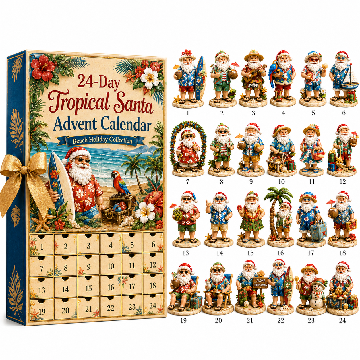 ✨24-Day Christmas Countdown Advent Calendar –Beach Santa