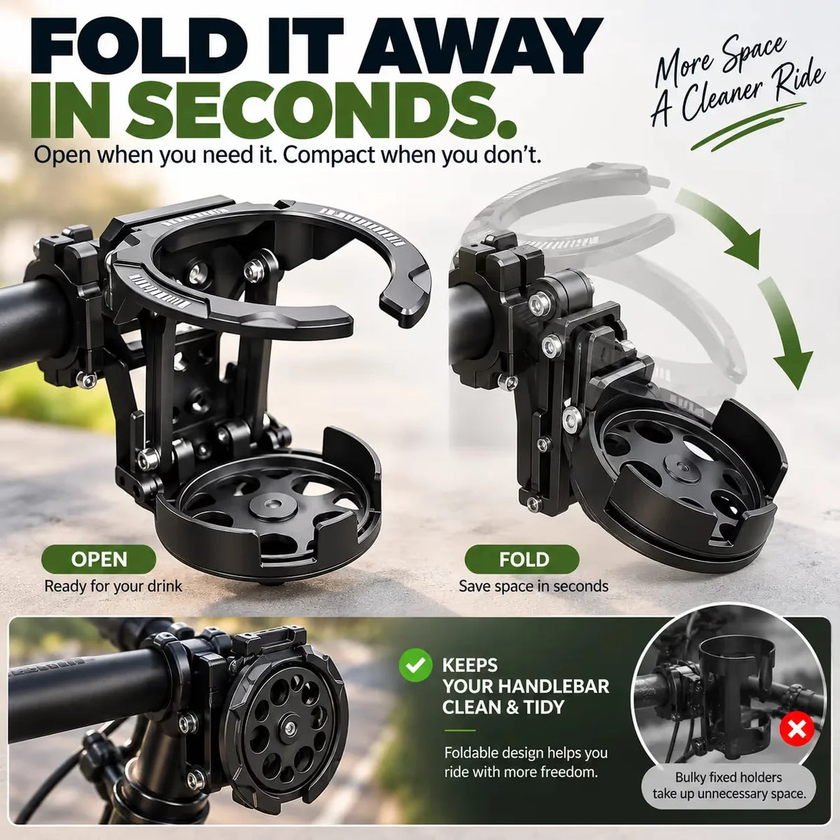 🚴 Foldable 360° Rotating Bike Cup Holder – Adjustable Space-Saving Drink Mount