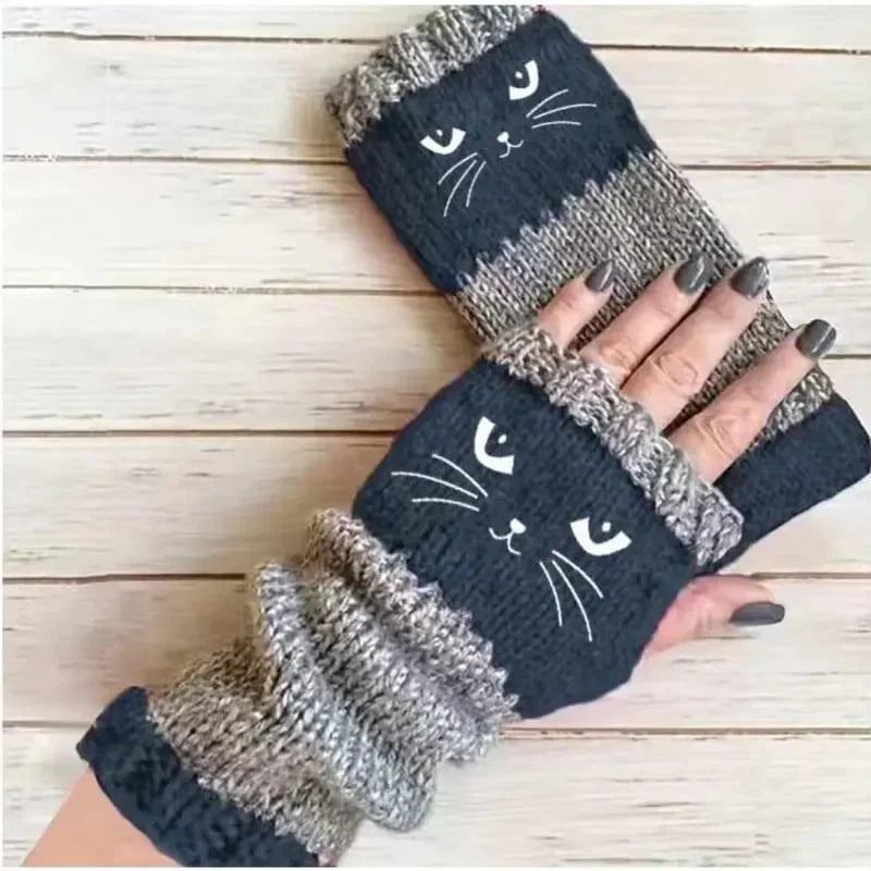 🐱 Cute Women’s Knitted Cat Gloves — For Warm Hands & Free Fingers