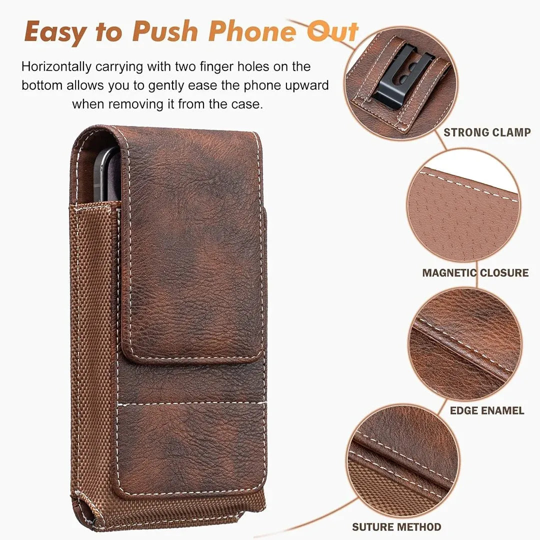 🔥Waist Belt Cell Phone Pouch 📱 Multi-Pocket Leather Holster with Card Holder