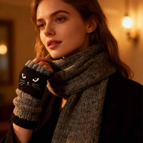 🐱 Cute Women’s Knitted Cat Gloves — For Warm Hands & Free Fingers