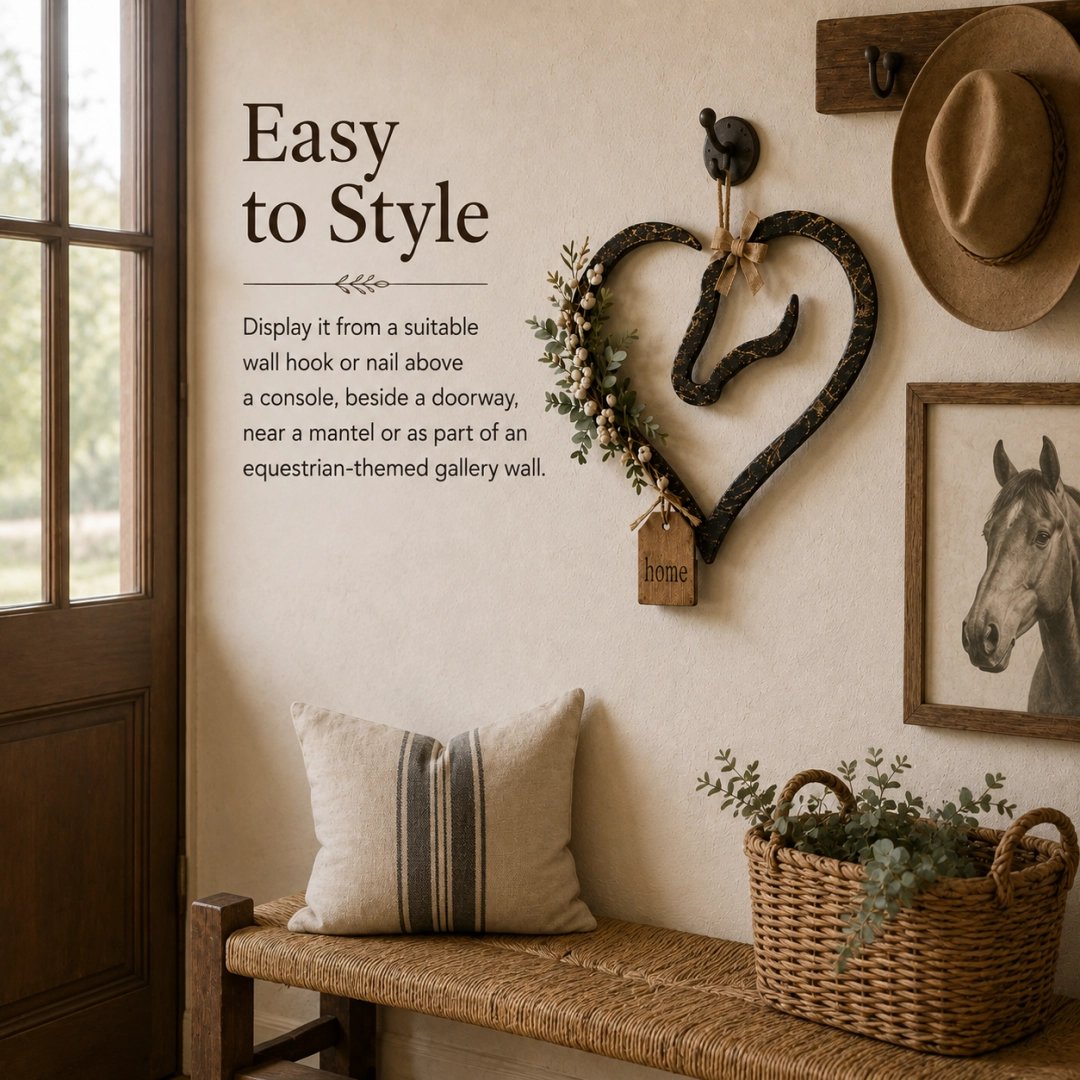 ✨ ✨Rustic Horse Heart Wall Decor with Greenery – Farmhouse Equestrian Home Accent