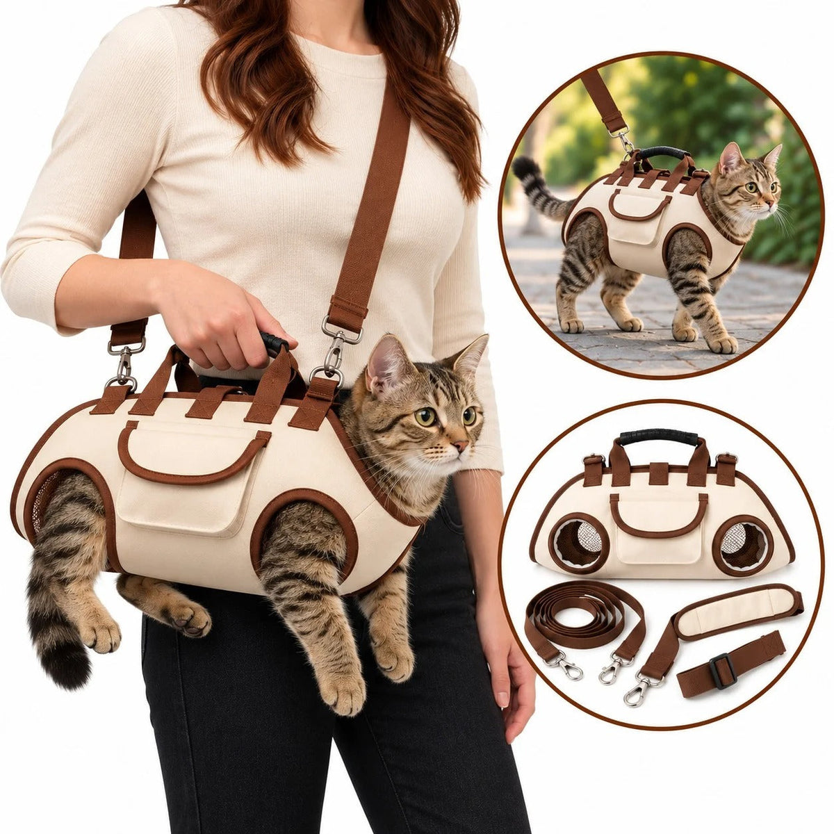 Multifunctional Pet Carrier Backpack – 6-in-1 Hands-Free Cat & Small Dog Sling Bag
