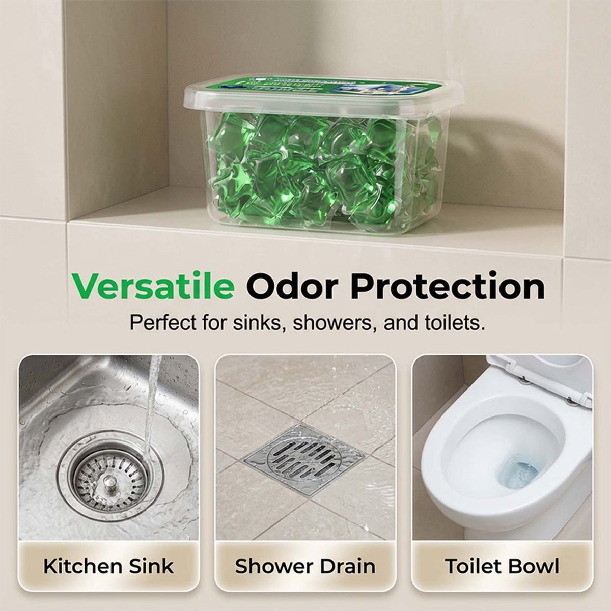 Drain Deodorizer Pods – Long-Lasting Pipe Freshener Beads for Kitchens & Bathrooms