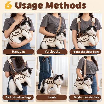 Multifunctional Pet Carrier Backpack – 6-in-1 Hands-Free Cat & Small Dog Sling Bag