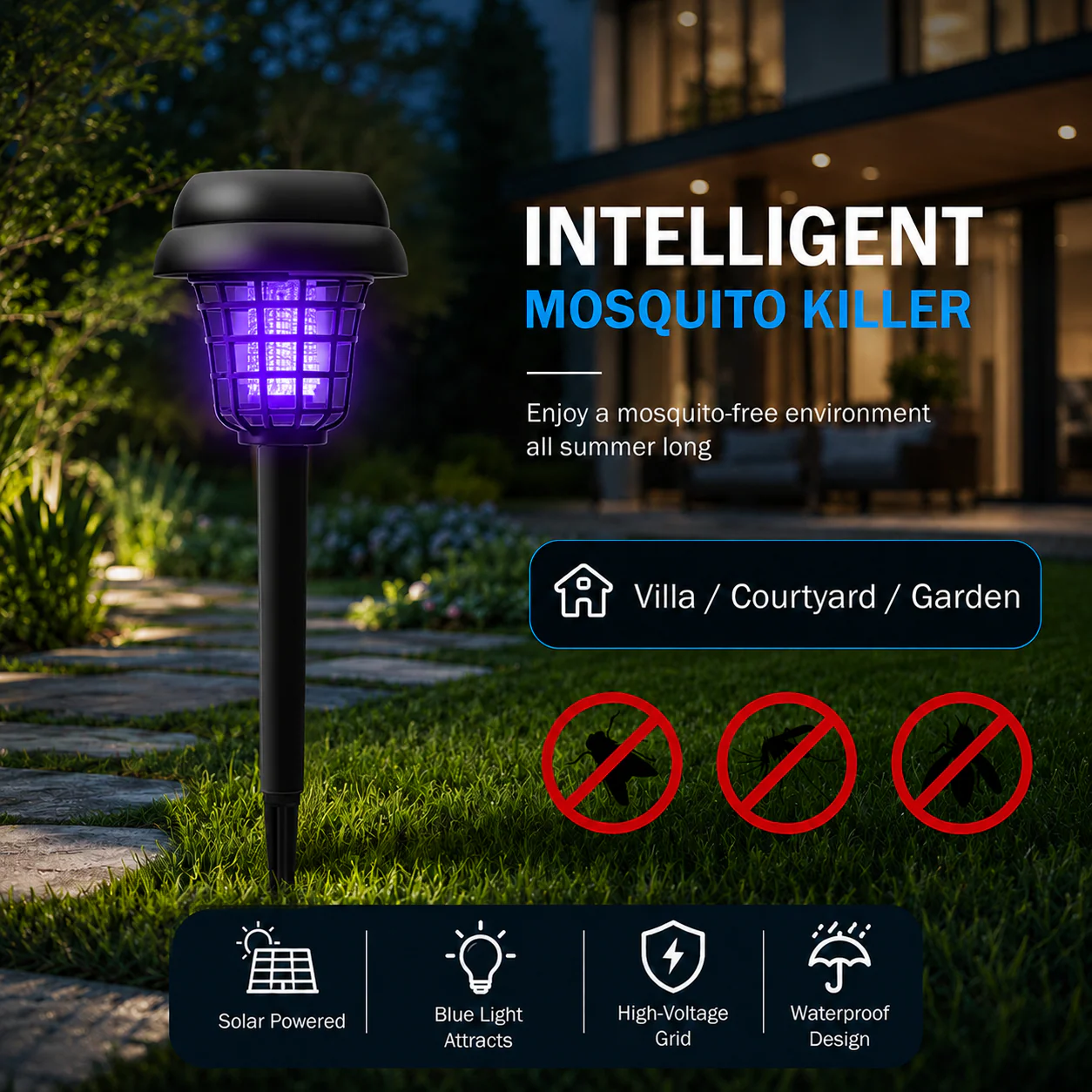 Solar-Powered Mosquito Killer Lamp-Outdoor Solar LED Mosquito Killer Garden Lamp
