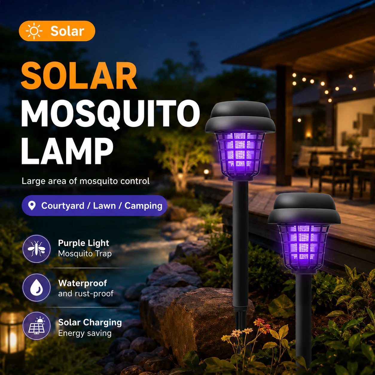 Solar-Powered Mosquito Killer Lamp-Outdoor Solar LED Mosquito Killer Garden Lamp