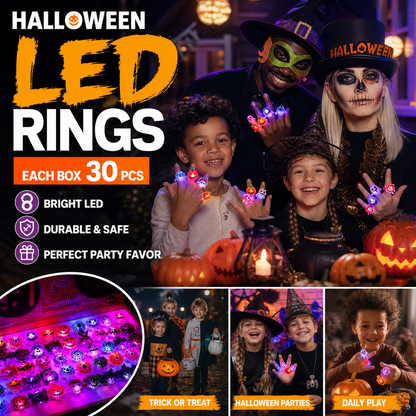 🎃50 Pieces Each Box‼️✨LED Light Halloween Glowing Ring 💍| Flashing Light‑Up Party Favor for Halloween Night👻