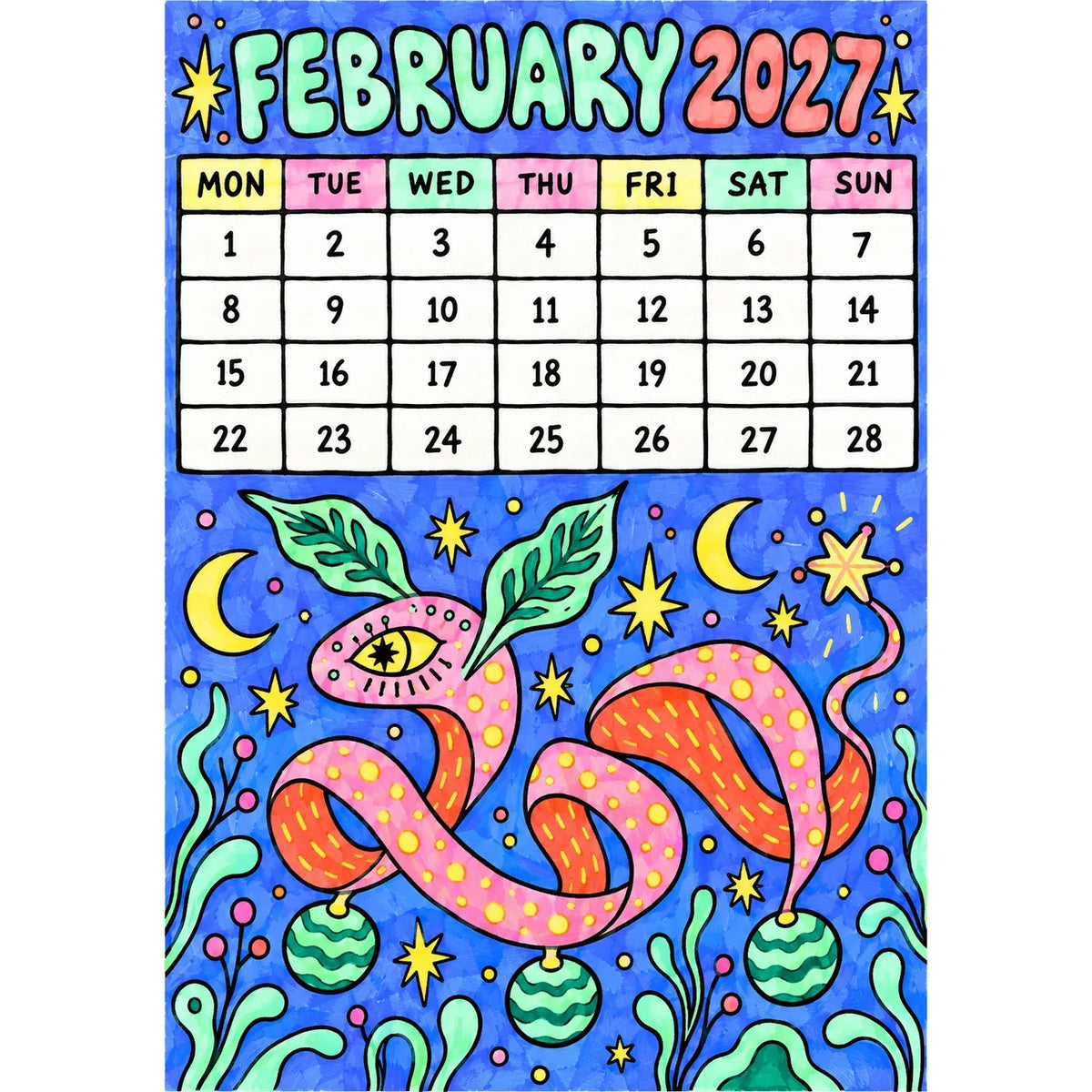 📅🎨2027 Whimsical Art Wall Calendar – 12-Month Fantasy Illustration Calendar