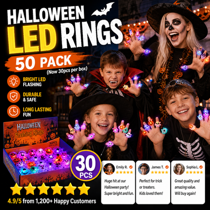 🎃50 Pieces Each Box‼️✨LED Light Halloween Glowing Ring 💍| Flashing Light‑Up Party Favor for Halloween Night👻