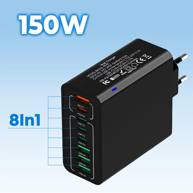 💎 50% OFF! 💎 Multi-Port 150W Fast Charging Hub – 8 USB Ports, Smart Chip Protection & Universal Plug Options 🔌