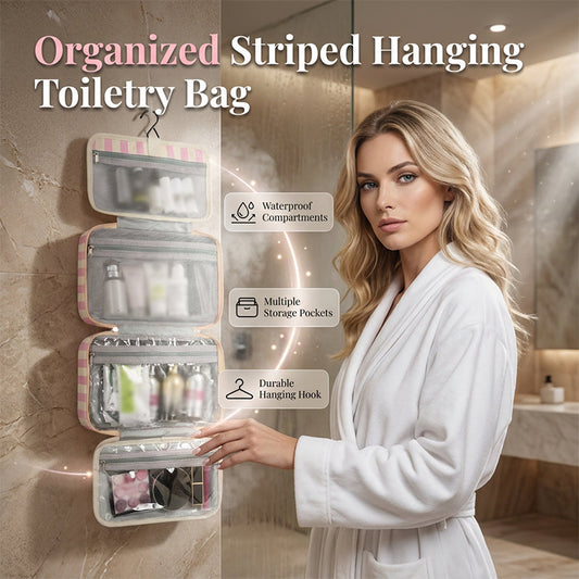 🥳 50% OFF! 🥳 Striped Hanging Travel Toiletry Bag