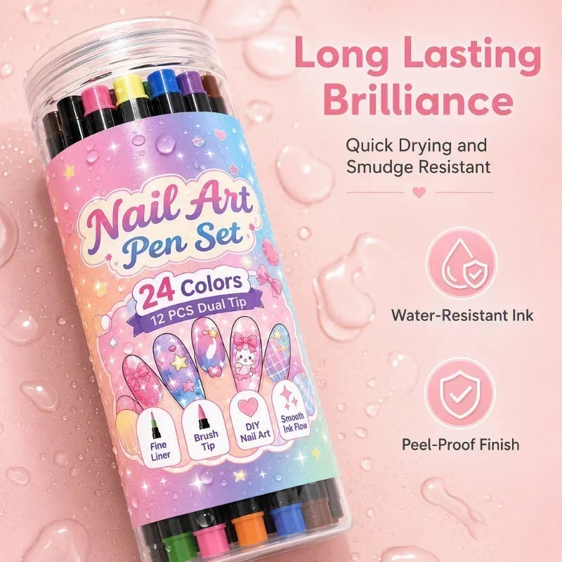💅 12-Color Dual-Tip Nail Art Pens – Easy DIY Nail Designs