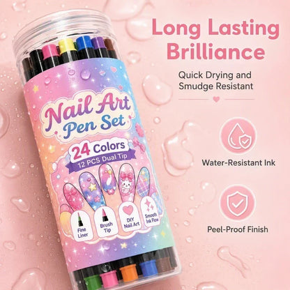 💅 12-Color Dual-Tip Nail Art Pens – Easy DIY Nail Designs