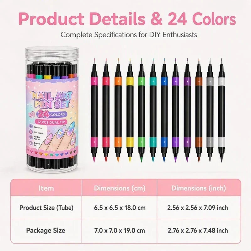 💅 12-Color Dual-Tip Nail Art Pens – Easy DIY Nail Designs