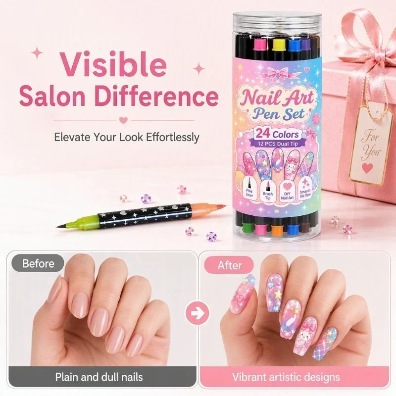 💅 12-Color Dual-Tip Nail Art Pens – Easy DIY Nail Designs