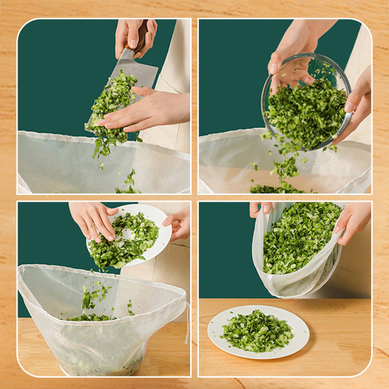 📢📢50% OFF !! ⏰No-Mess Fine Mesh Nylon Strain Bag – Reusable Food Filter Bag for Squeezing Vegetable Water, Straining Juice, Nut Milk & Dumpling Filling