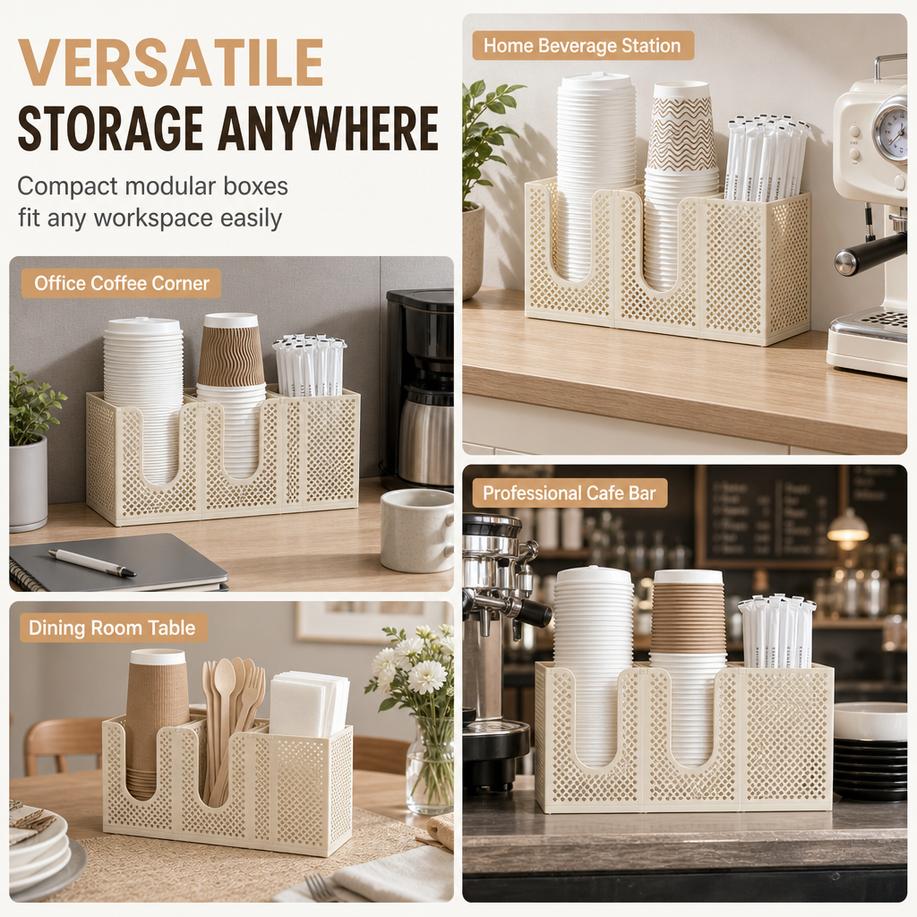 3-Compartment Coffee Cup and Lid Organizer for Kitchen