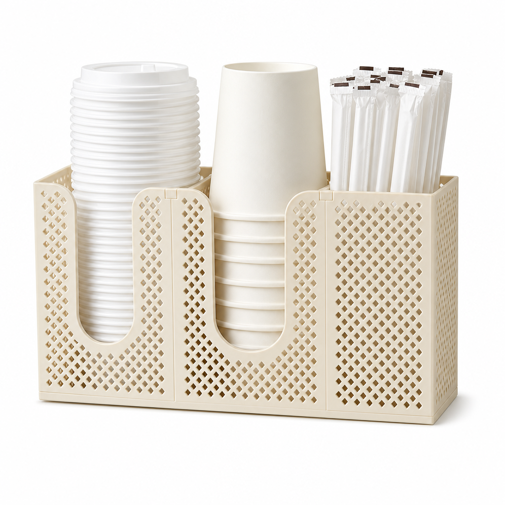 3-Compartment Coffee Cup and Lid Organizer for Kitchen