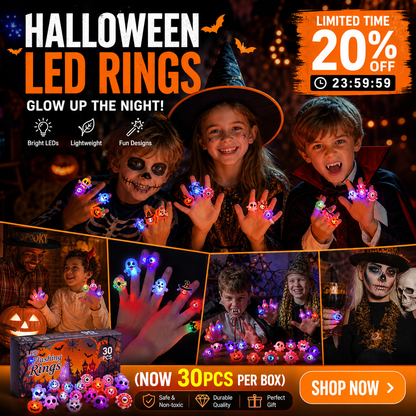 🎃50 Pieces Each Box‼️✨LED Light Halloween Glowing Ring 💍| Flashing Light‑Up Party Favor for Halloween Night👻